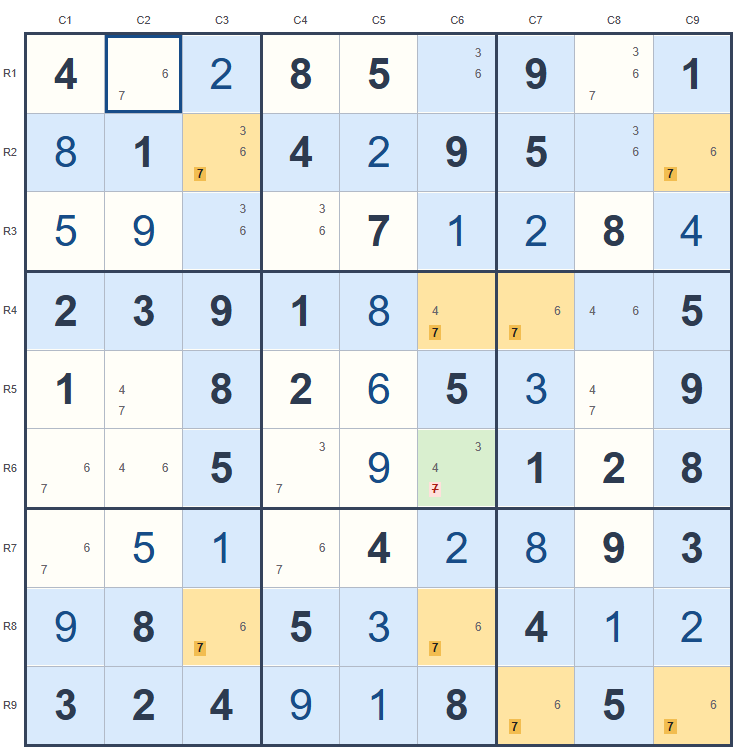Jellyfish example on the Sudoku board, with candidates and highlighted cells.